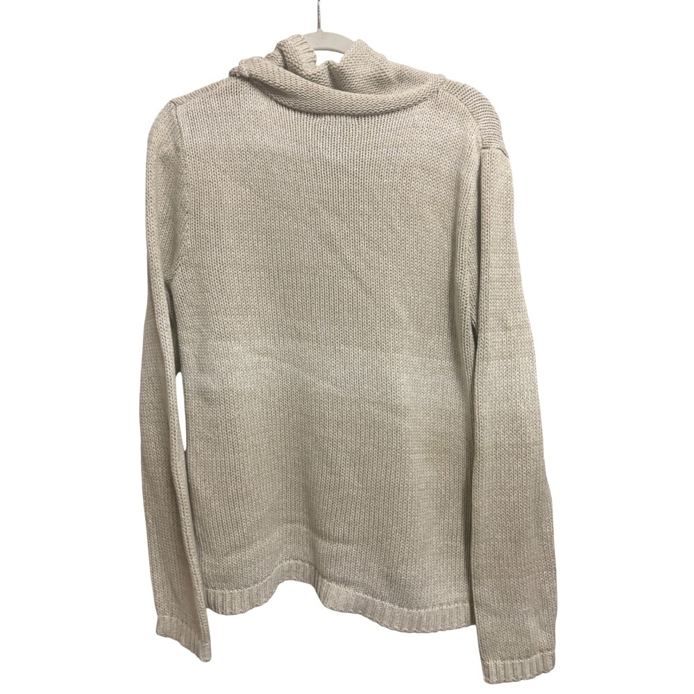 Eddie Bauer Cowl Neck Chunky Knit Beige Sweater Shaker Stitch Pullover L